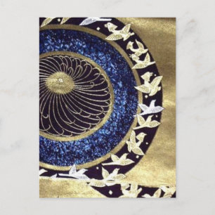 blue gold Traditional kimono japanese crane Postcard