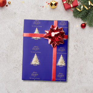 Blue gold tree snow Christmas Wrapping Paper