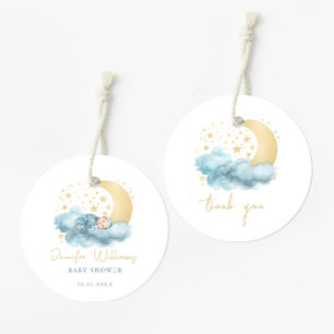 Blue gold twinkle baby shower thank you favour tag
