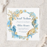 Blue & Gold Under the Sea Sweet Sixteen Birthday Invitation<br><div class="desc">Personalise this Under the Sea Birthday Invitation featuring seahorses,  starfishes,  shells and coral reefs.  For more advanced customisation of this design,  please click the BLUE DESIGN TOOL BUTTON above!  Matching items are also available.</div>