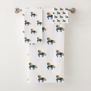 BLUE GOLD UNICORN WHITE BATHROOM TOWEL SET