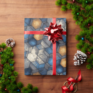 Blue & Gold Urban Hex Wrap Wrapping Paper