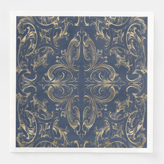 Blue gold Vintage Ornate Gold Napkin (Front)