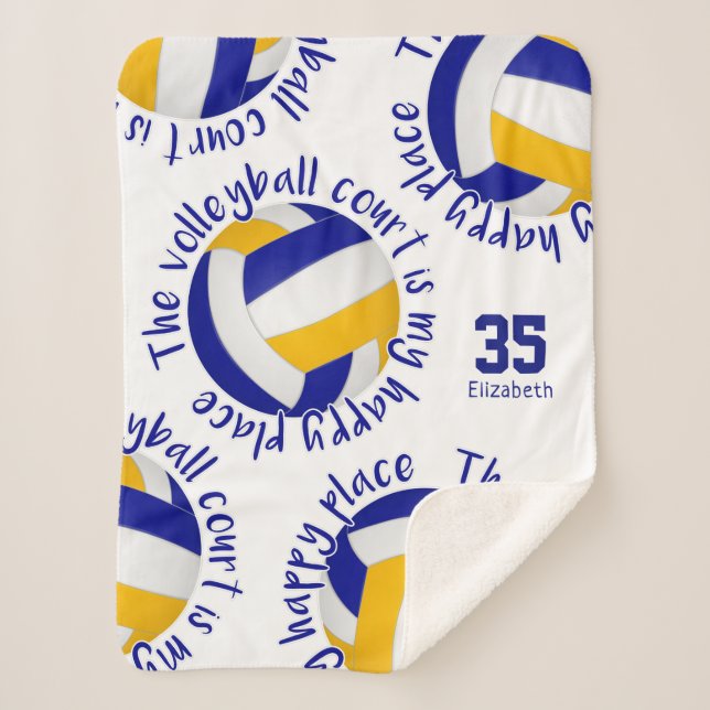 blue gold volleyball court happy place typography sherpa blanket (Front)