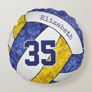 blue gold volleyball girly team colours round cushion