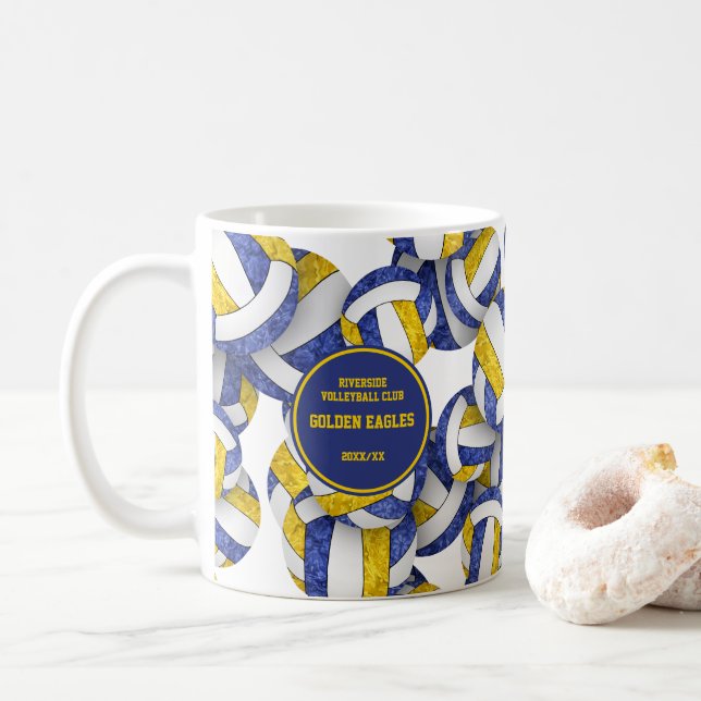 blue gold volleyball team colours coach name coffee mug (With Donut)