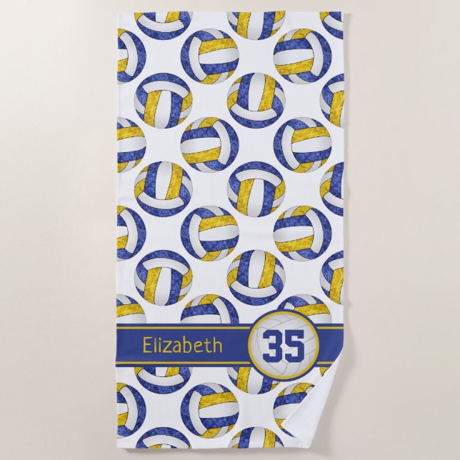 blue gold volleyball team colours sporty girls beach towel (Front)