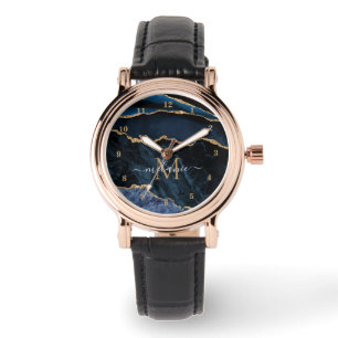 Blue Gold Watch Personalised Your Name and Letter