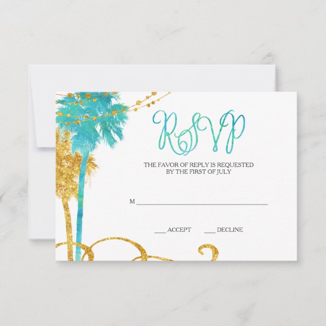 Blue Gold Watercolor Beach Bat Mitzvah RSVP Card (Front)