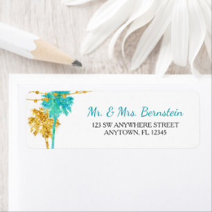 Blue Gold Watercolor Beach Return Address