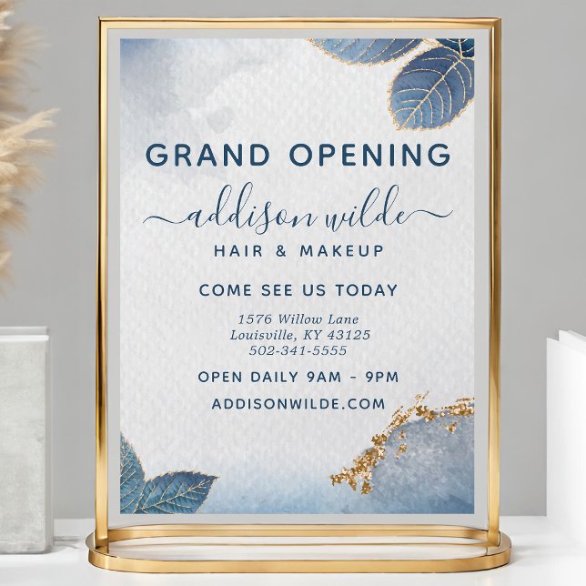 Blue Gold Watercolor Botanical Leaves Business Flyer (Creator Uploaded)