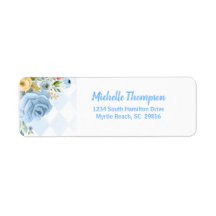 Blue Gold Watercolor Floral Label