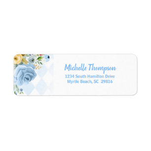 Blue Gold Watercolor Floral Label