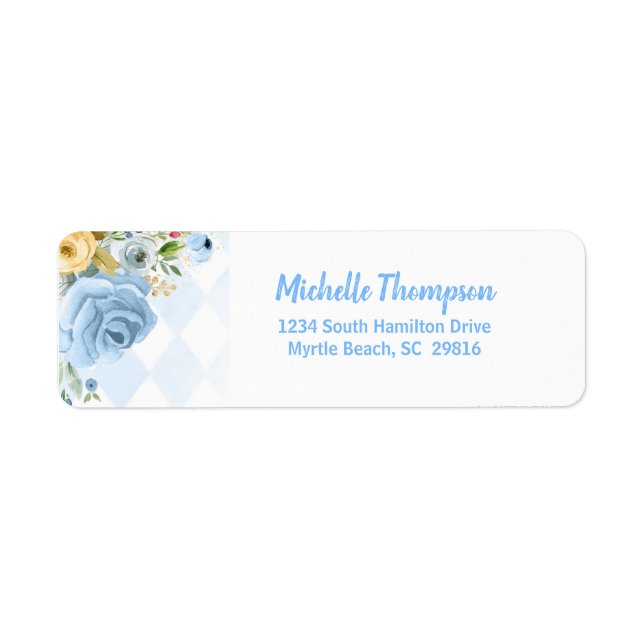 Blue Gold Watercolor Floral Label (Front)