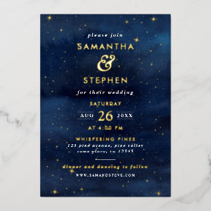 Blue & Gold Watercolor Night Sky & Stars Wedding