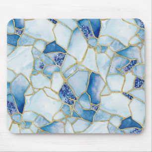 Blue Gold Watercolor Sea Glass Mosaic Pattern Mouse Mat