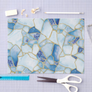 Blue Gold Watercolor Sea Glass Mosaic Pattern Tissue Paper