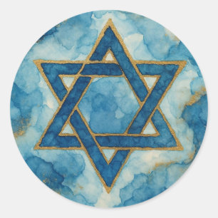 Blue Gold Watercolor Star Of David Abstract Classic Round Sticker