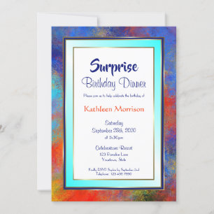 Blue Gold Watercolor Surprise Birthday Dinner Invitation
