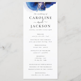 Blue Gold Watercolor Wedding Program Menu