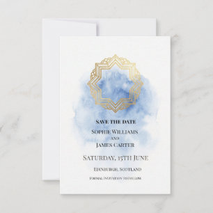 Blue Gold Watercolor Wedding Save The Date