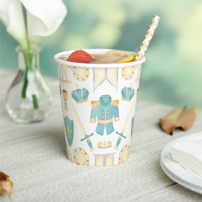 Blue & Gold Watercolour Little Prince Birthday Paper Cups (Insitu)