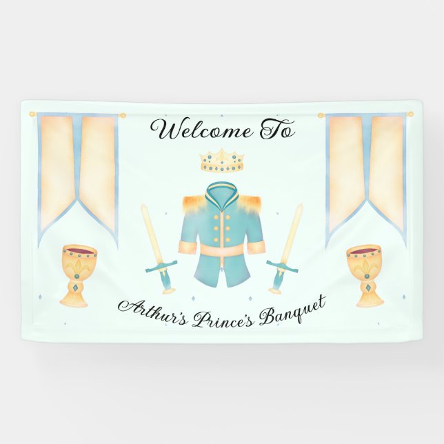Blue & Gold Watercolour Little Prince Welcome Banner (Horizontal)