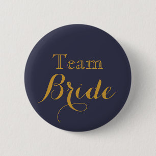 Blue Gold Wedding Team Bride 6 Cm Round Badge