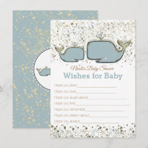 Blue & Gold Whales Wishes for Baby Shower Game Invitation