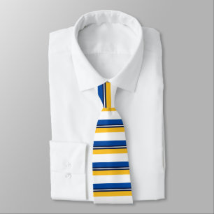 Blue Gold White and Black Horizontally-Striped Tie