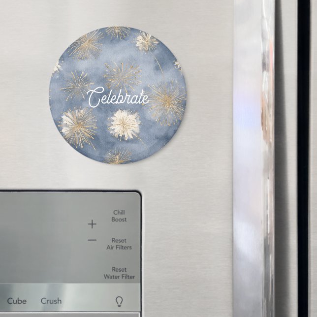 Blue Gold White Fireworks Celebrate Magnet (In Situ (Fridge))