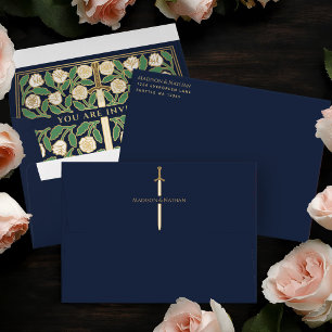 Blue Gold White Floral Sword Royal Wedding Envelope