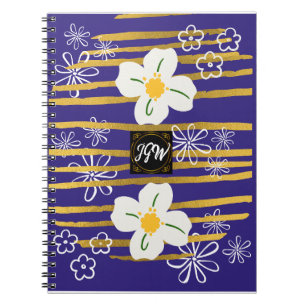 Blue, Gold & White Flower Notebook