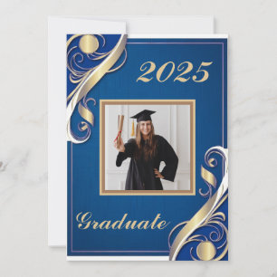 Blue Gold White Graduation Invitation