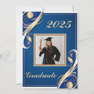 Blue Gold White Graduation Invitation