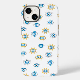 Blue, Gold & White Greek Eye Mati Pattern Case-Mate iPhone 14 Case