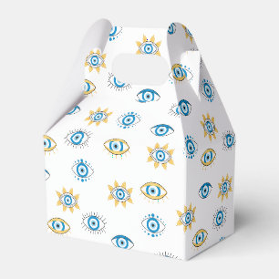 Blue, Gold & White Greek Eye Mati Pattern Favour Box