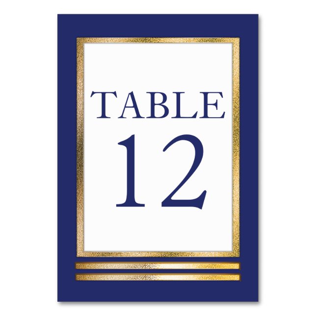 Blue | Gold | White Modern Simple Elegant Table Number (Front)