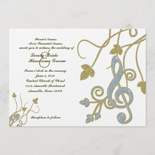Blue Gold White Music Wedding Invitation
