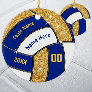 Blue Gold White, Personalised Volleyball Ornaments