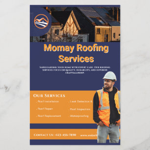 Blue Gold White Roofing Contractor Custom  Flyer