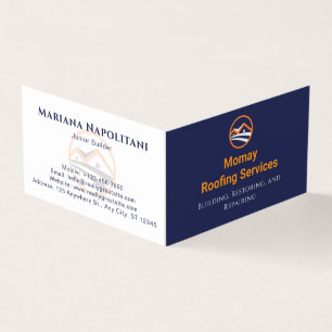 Blue Gold White Roofing Contractor Folded Business Card