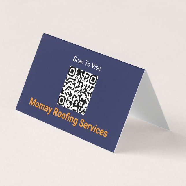 Blue Gold White Roofing Contractor QR Code Business Card (Front)