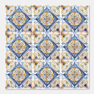 Blue Gold & White Talavera Azulejo Look Tile  Wallpaper