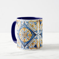 Blue Gold & White Talavera Azulejo Tile Look Mug