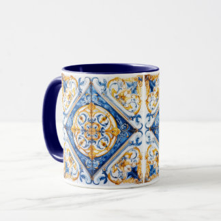 Blue Gold & White Talavera Azulejo Tile Look Mug