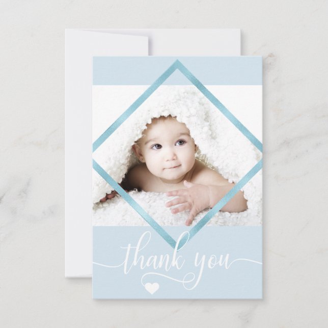 Blue Gold White Thank You Baby Shower BOY | PHOTO Card (Front)