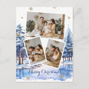 Blue Gold Winter Scenery Christmas Photo Postcards