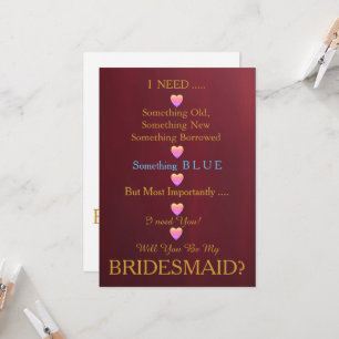 Blue & Gold with Heart Will You Be my Bridesmaid I Invitation