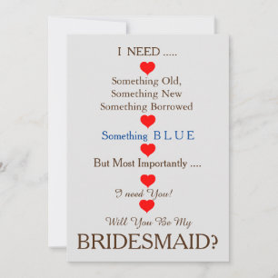 Blue & Gold with  Heart Will You Be my Bridesmaid Invitation
